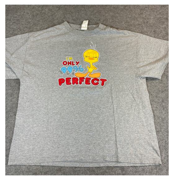 VINTAGE Looney Tunes Im Only 99% Perfect Tweety Shirt Mens XL Gray Cartoon Tee - Picture 1 of 6